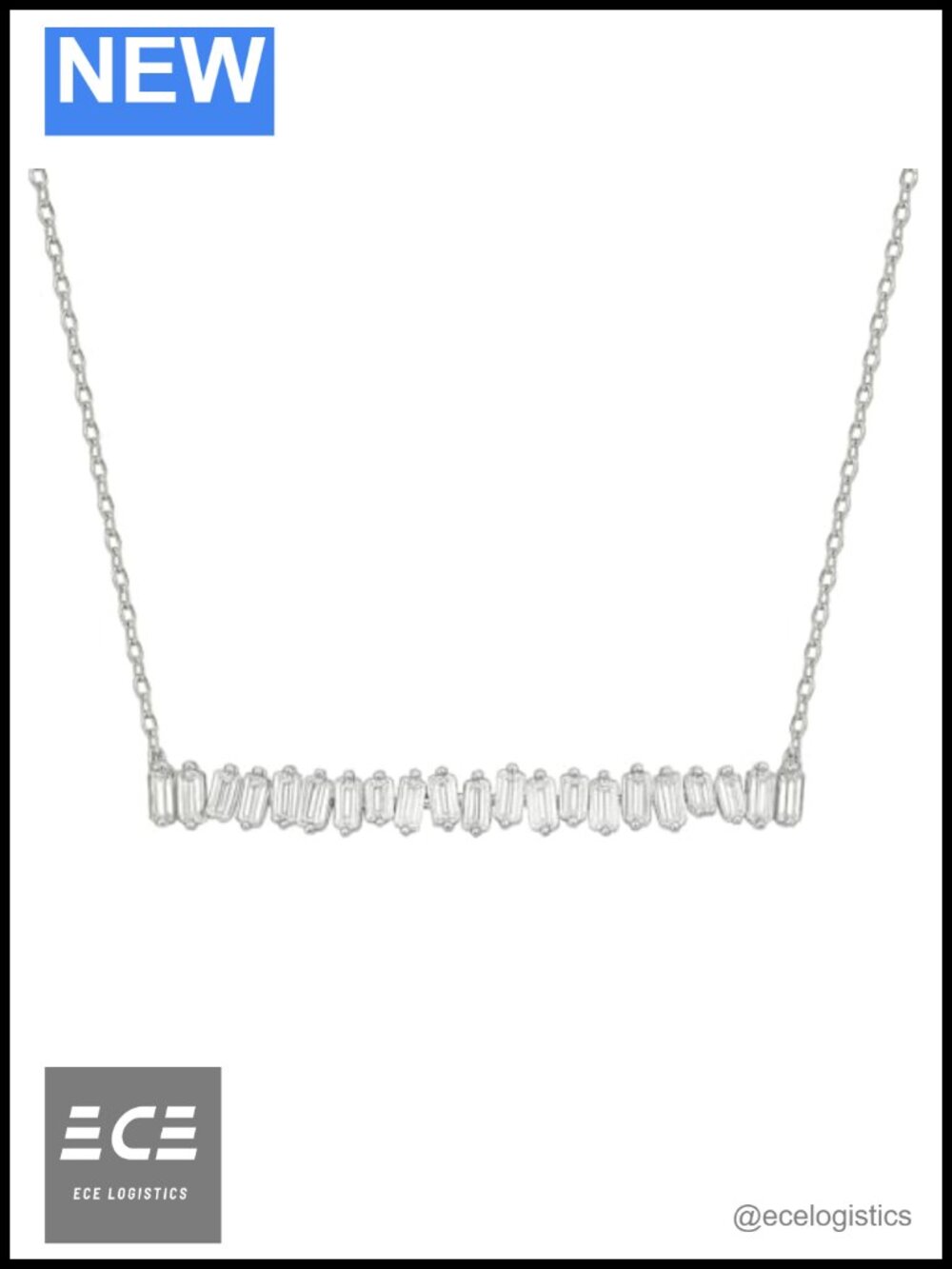 14K White Gold Over Sterling Silver Cubic Zirconia Cat Bar Pendant Necklace